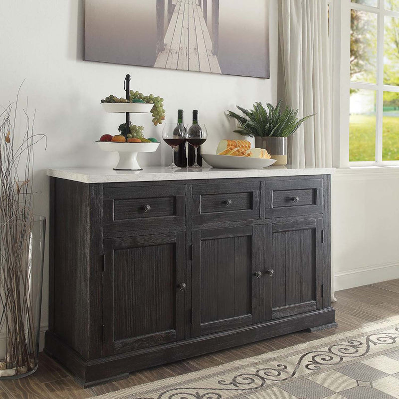 Nolan 58" Server, White Marble Top & Salvage Dark Oak Finish Acme