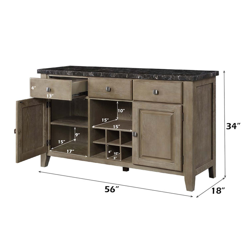 Charnell 56" Server, Marble Top & Oak Finish Acme