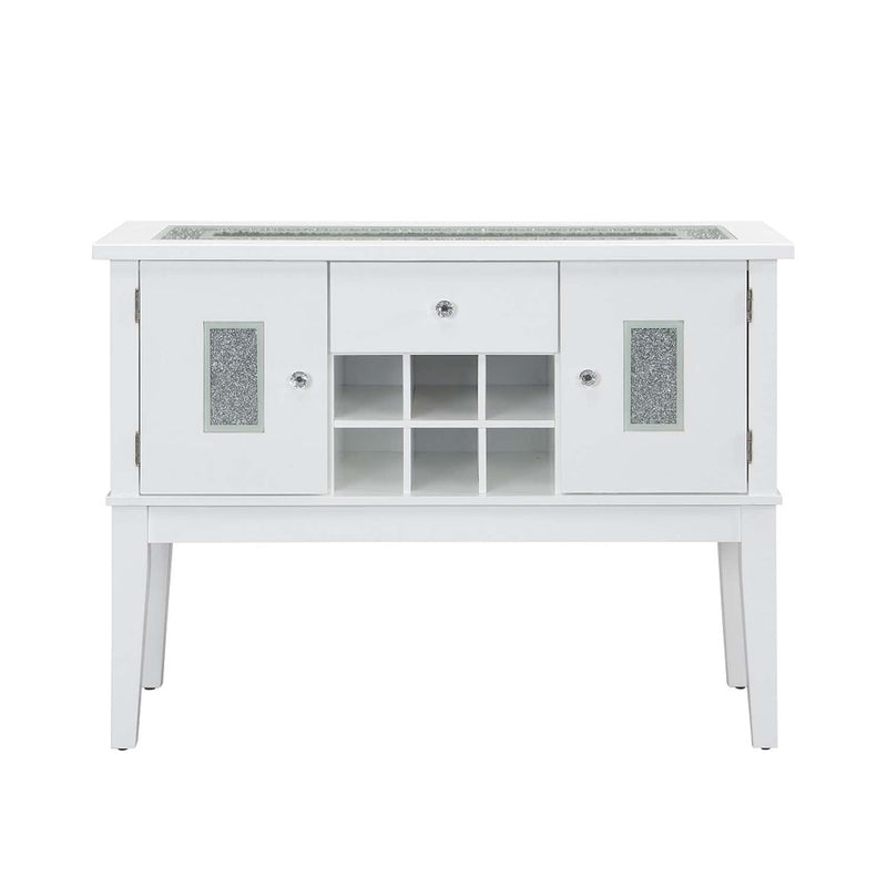 Elizaveta 48" Server, Faux Crystal Diamonds & White High Gloss Finish Acme