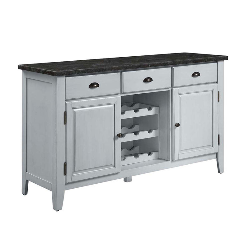 Lanton 56" Server, Natural Marble & Antique White Finish Acme
