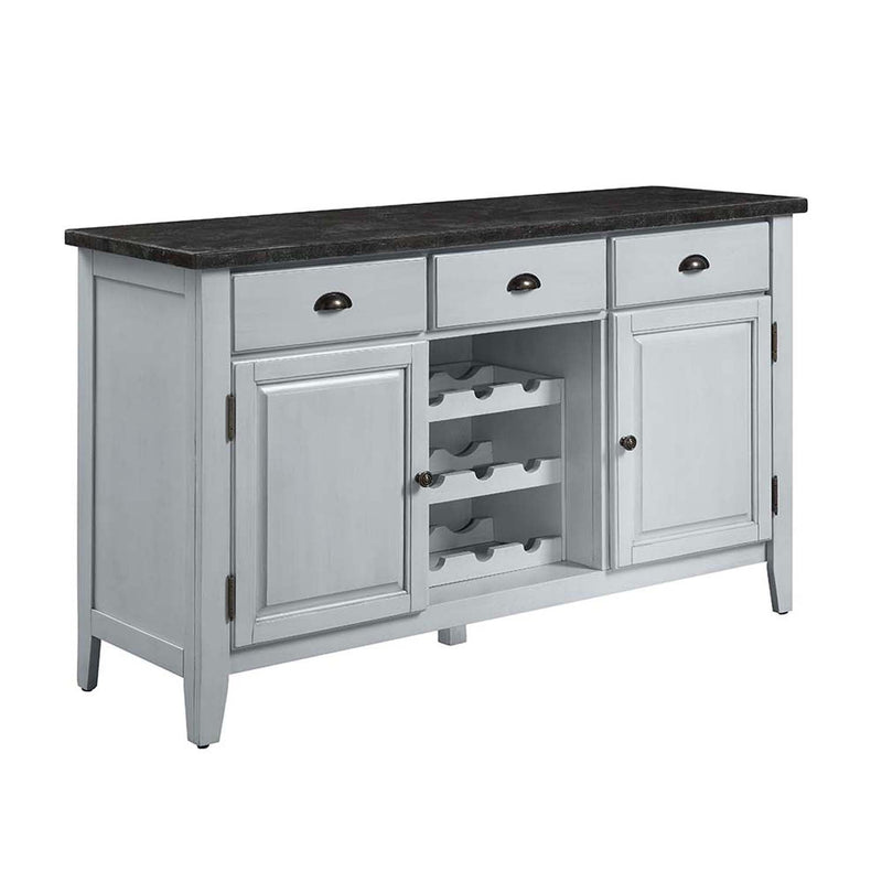 Lanton 56" Server, Natural Marble & Antique White Finish Acme