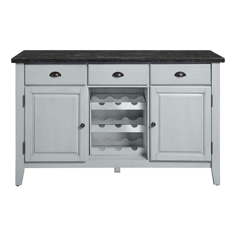 Lanton 56" Server, Natural Marble & Antique White Finish Acme