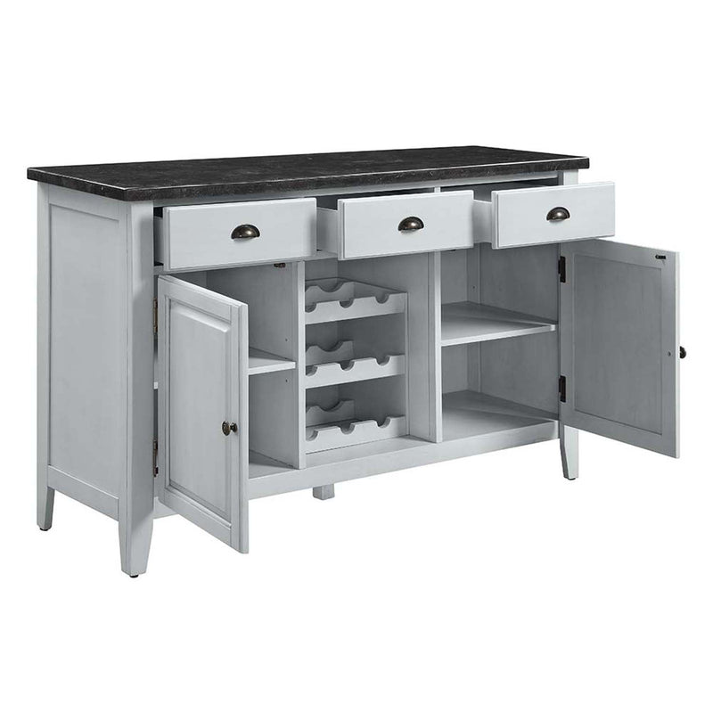 Lanton 56" Server, Natural Marble & Antique White Finish Acme