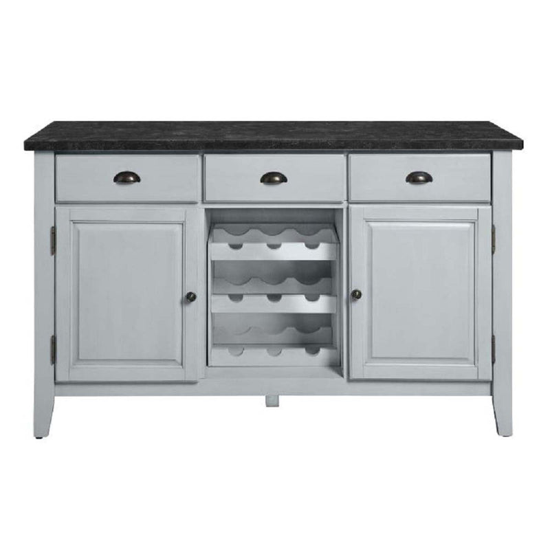 Lanton 56" Server, Natural Marble & Antique White Finish Acme