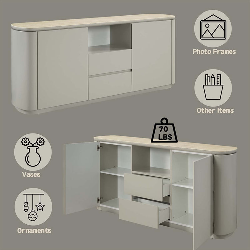Ingram 65" Server, Ceramic Top & Light Gray Finish Acme