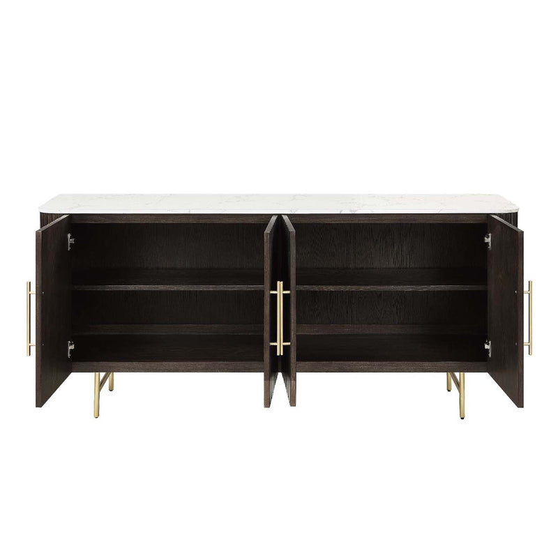 Clayten 72" Server, White Natural Marble Top & Espreeso Finish Acme