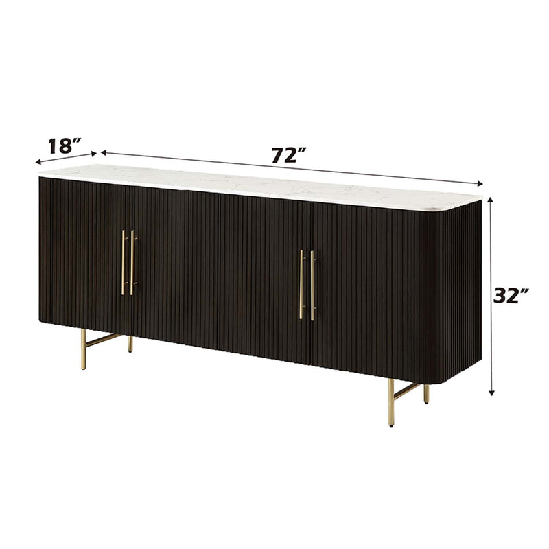 Clayten 72" Server, White Natural Marble Top & Espreeso Finish Acme