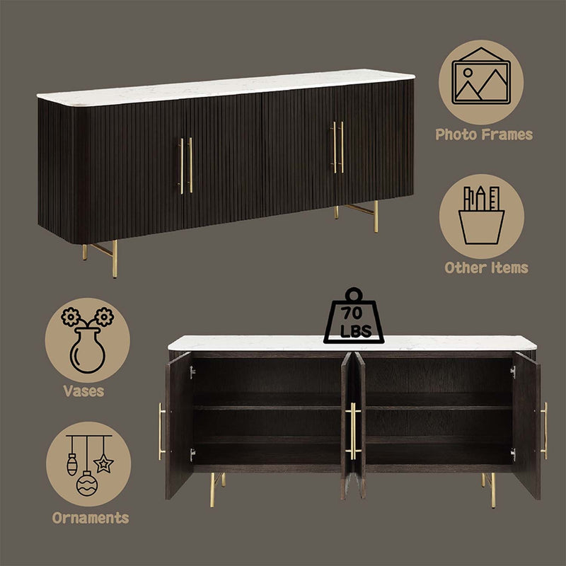 Clayten 72" Server, White Natural Marble Top & Espreeso Finish Acme