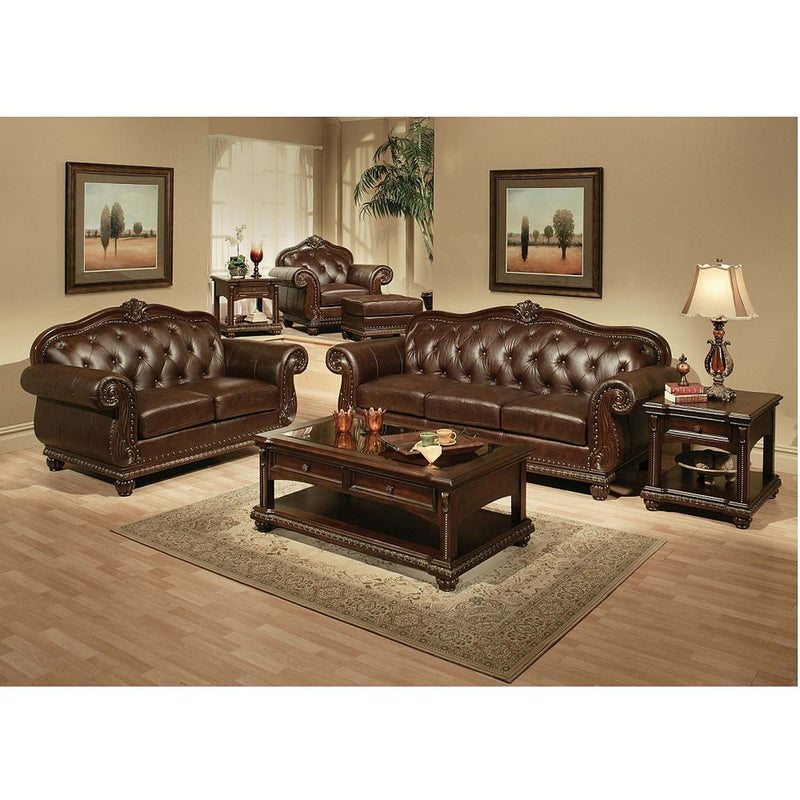 Anondale 94" Sofa, Espresso Top Grain Leather Match & Cherry Finish Acme