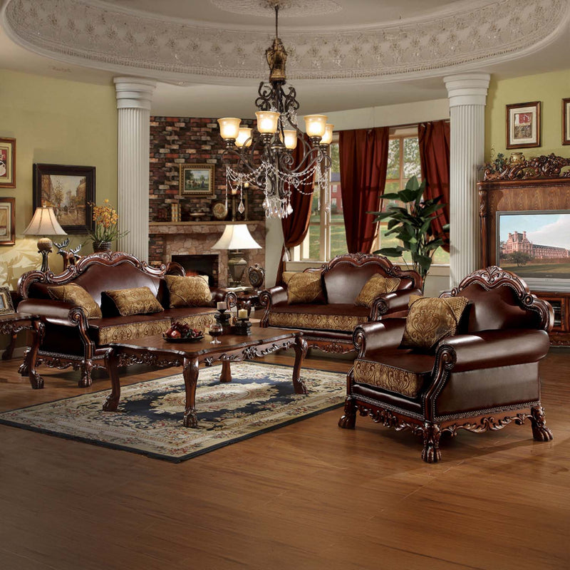 Dresden 89" Sofa w/3 Pillows, Brown Faux Leather & Chenille Acme