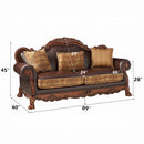 Dresden 89" Sofa w/3 Pillows, Brown Faux Leather & Chenille Acme