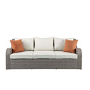 Salena Patio Sofa w/2 Pillows & 2 Ottomans , Beige Fabric & Gray Wicker Acme