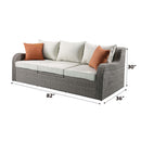 Salena Patio Sofa w/2 Pillows & 2 Ottomans , Beige Fabric & Gray Wicker Acme