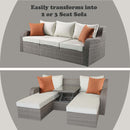 Salena Patio Sofa w/2 Pillows & 2 Ottomans , Beige Fabric & Gray Wicker Acme