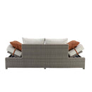 Salena Patio Sofa w/2 Pillows & Ottoman , Beige Fabric & Gray Wicker Acme