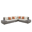 Salena Patio 67" Sectional Sofa w/4 Pillows & Coffee Table, Beige Fabric Acme
