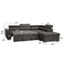Thelma 96" Sectional Sofa w/Pull-Out Bed, Gray Polished Microfiber Acme
