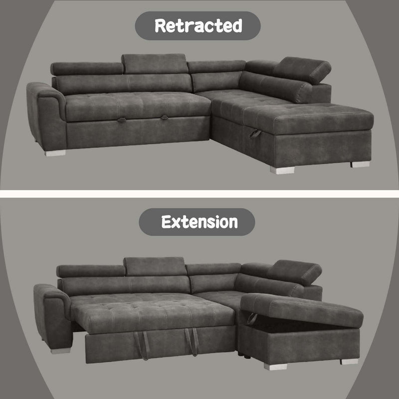 Thelma 96" Sectional Sofa w/Pull-Out Bed, Gray Polished Microfiber Acme