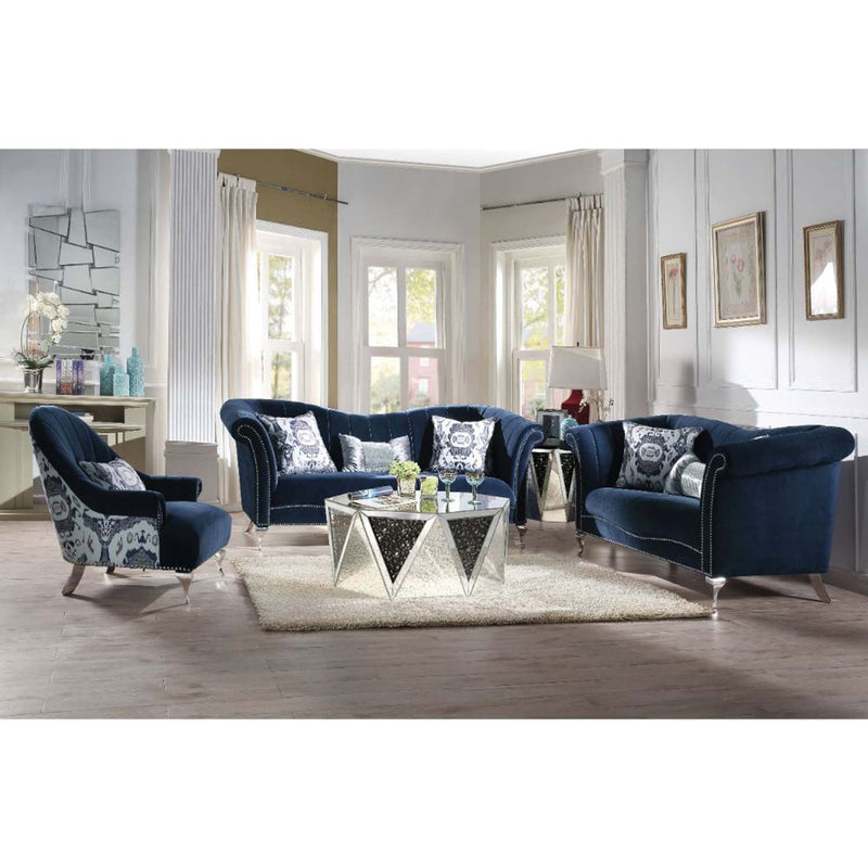 Jaborosa 89" Sofa w/3 Pillows, Blue Velvet Acme