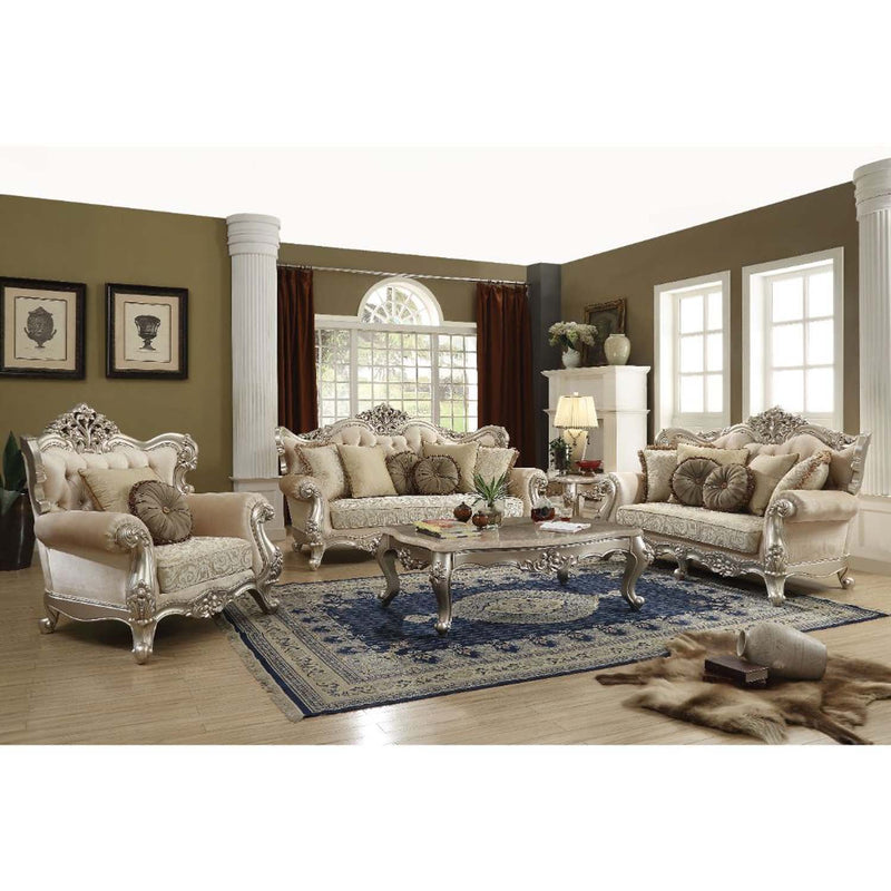 Bently 88" Sofa w/7 Pillows, Fabric & Champagne Finish Acme