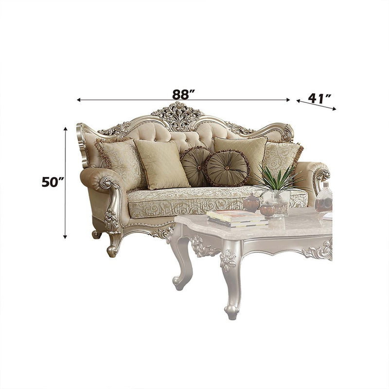 Bently 88" Sofa w/7 Pillows, Fabric & Champagne Finish Acme