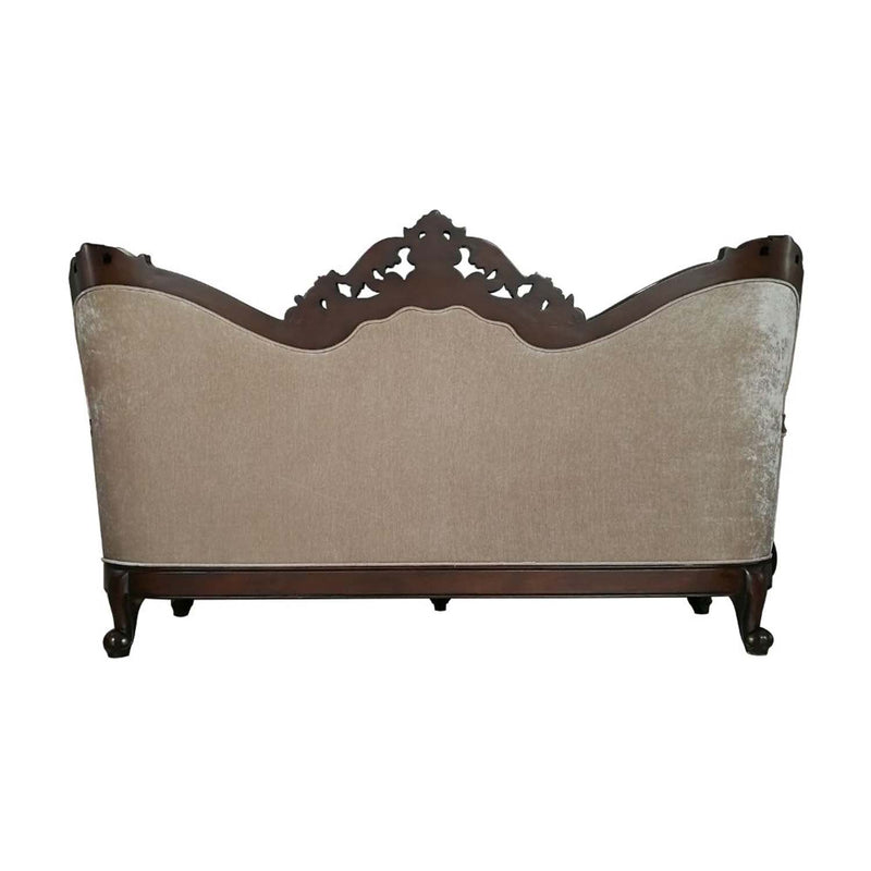 Devayne 85" Sofa w/6 Pillows, Pattern Fabric & Dark Walnut Finish Acme