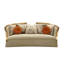 Daesha 92" Sofa w/8 Pillows, Tan Flannel & Antique Gold Finish Acme