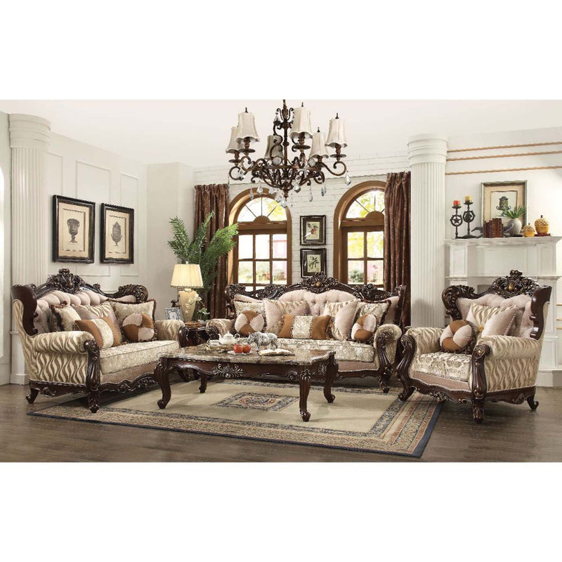 Shalisa 90" Sofa w/7 Pillows, Fabric & Walnut Finish Acme