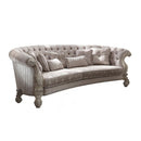 Versailles 109" Sofa w/5 Pillows, Ivory Fabric & Bone White Finish Acme