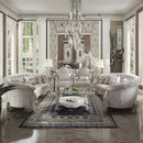Versailles 109" Sofa w/5 Pillows, Ivory Fabric & Bone White Finish Acme