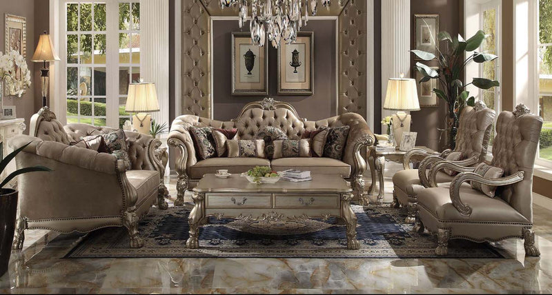 Dresden 96" Sofa w/7 Pillows, Bone Velvet & Gold Patina Finish Acme
