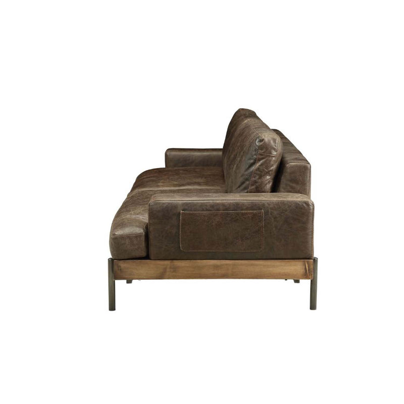 Silchester 95" Sofa, Distress Chocolate Top Grain Leather & Oak Finish Acme