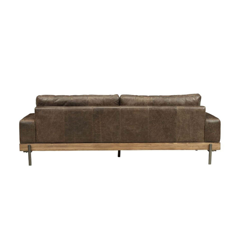 Silchester 95" Sofa, Distress Chocolate Top Grain Leather & Oak Finish Acme