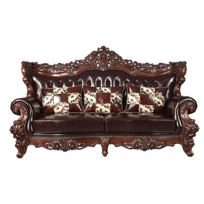 Forsythia 93" Sofa, Espresso Top Grain Leather Match & Walnut Finish Acme