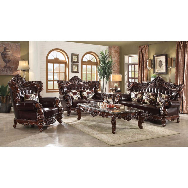 Forsythia 93" Sofa, Espresso Top Grain Leather Match & Walnut Finish Acme