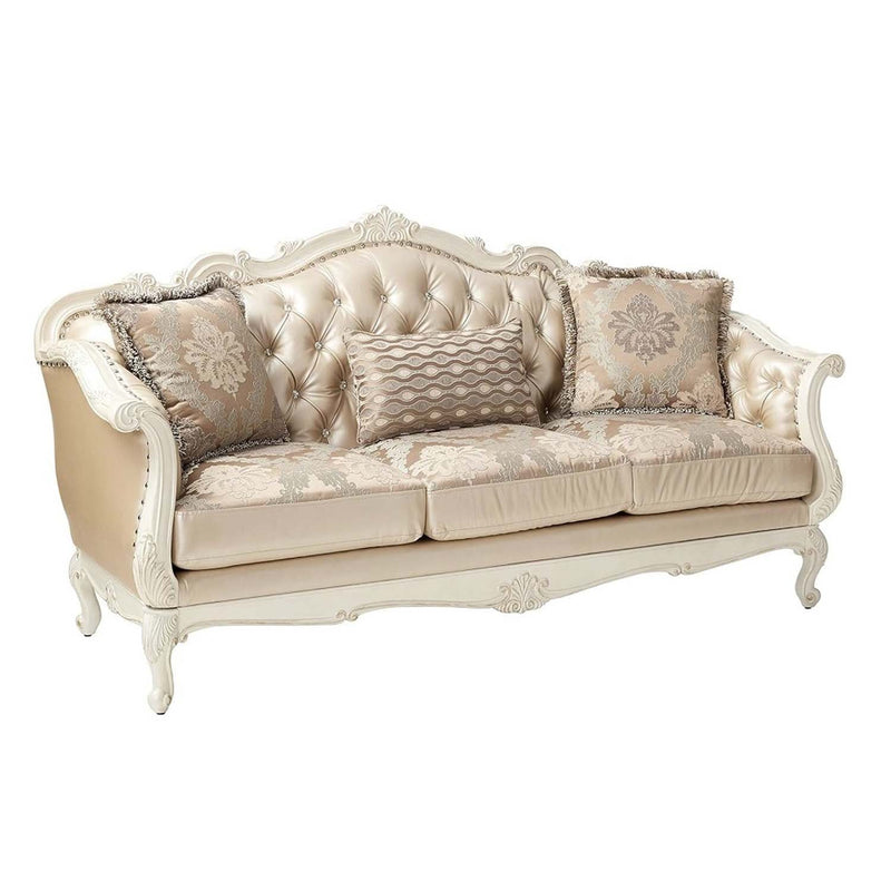 Chantelle 84" Sofa w/3 Pillows, Rose Gold Faux Leather /Fabric Acme