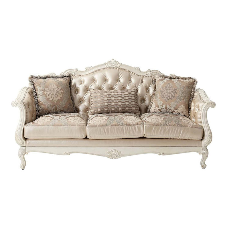 Chantelle 84" Sofa w/3 Pillows, Rose Gold Faux Leather /Fabric Acme