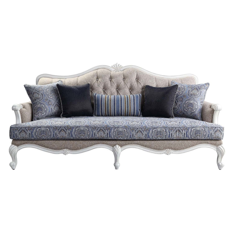 Ciddrenar 88" Sofa w/5 Pillows, Fabric & White Finish Acme
