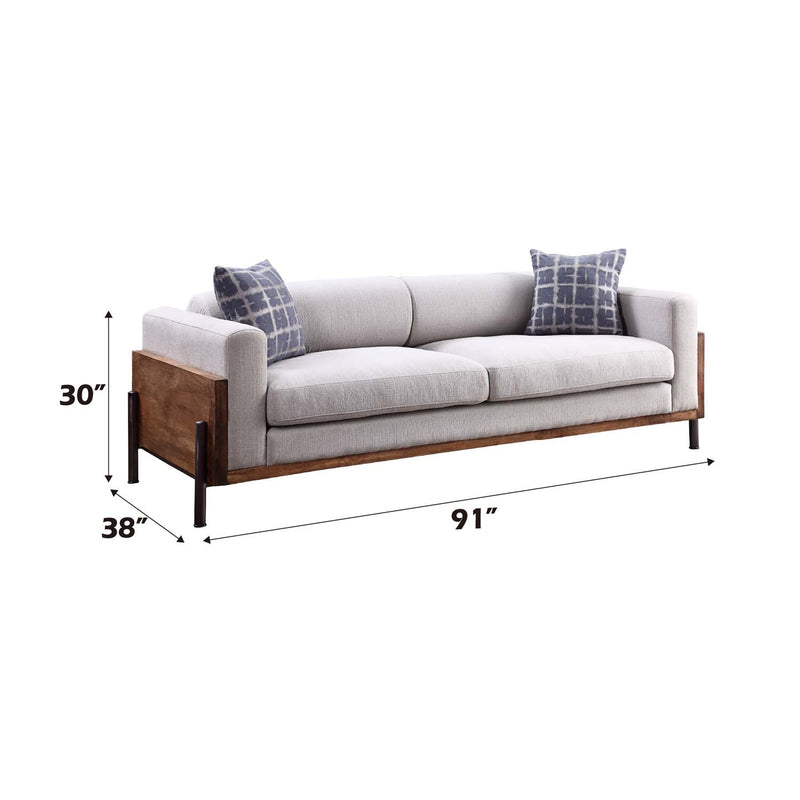 Pelton 91" Sofa w/2 Pillows, Fabric & Walnut Finish Acme