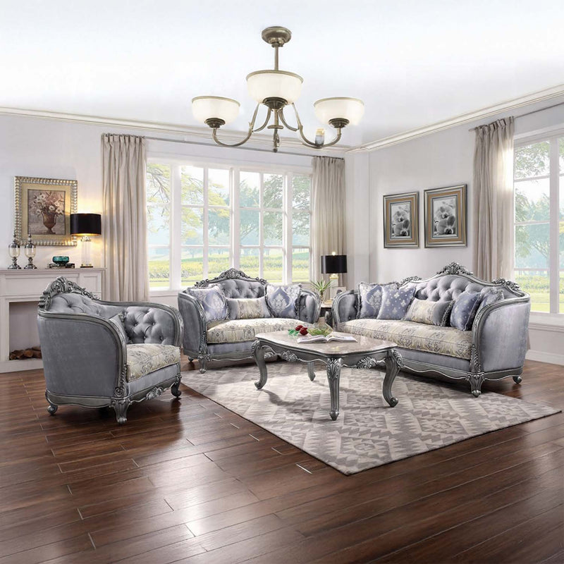Ariadne 89" Sofa w/5 Pillows, Fabric & Platinum Finish Acme