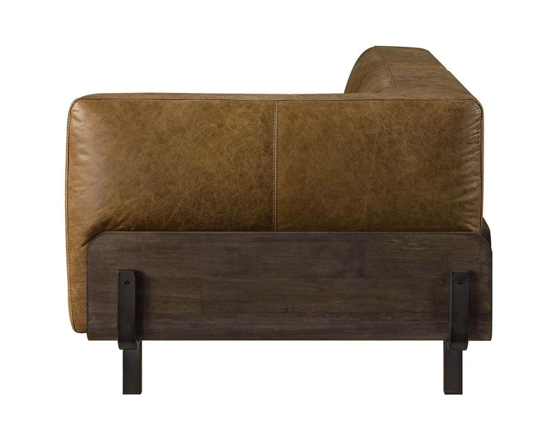 Blanca 91" Sofa, Chestnut Top Grain Leather & Rustic Oak Finish Acme