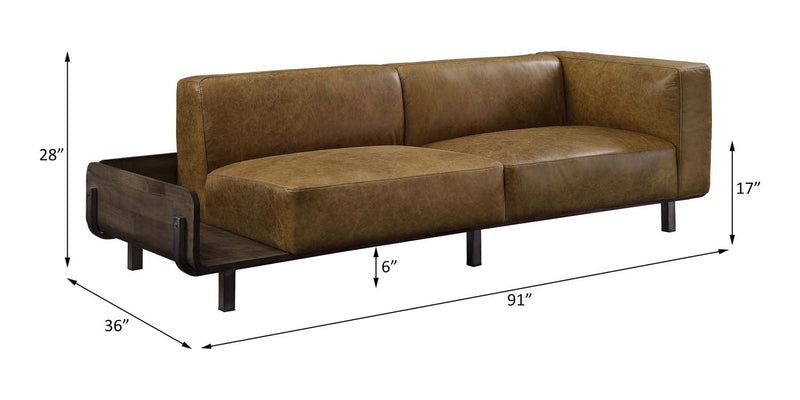 Blanca 91" Sofa, Chestnut Top Grain Leather & Rustic Oak Finish Acme