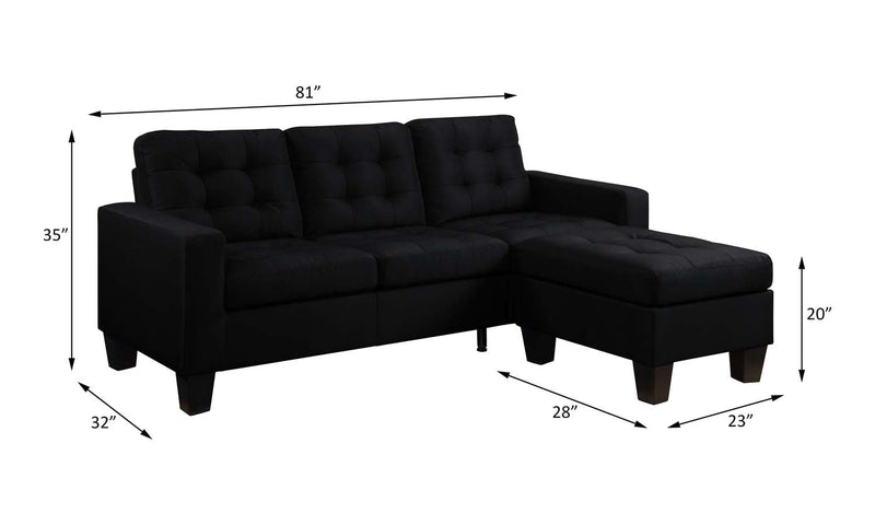 Earsom 81" Reversible Sofa & Ottoman, Black Linen Acme