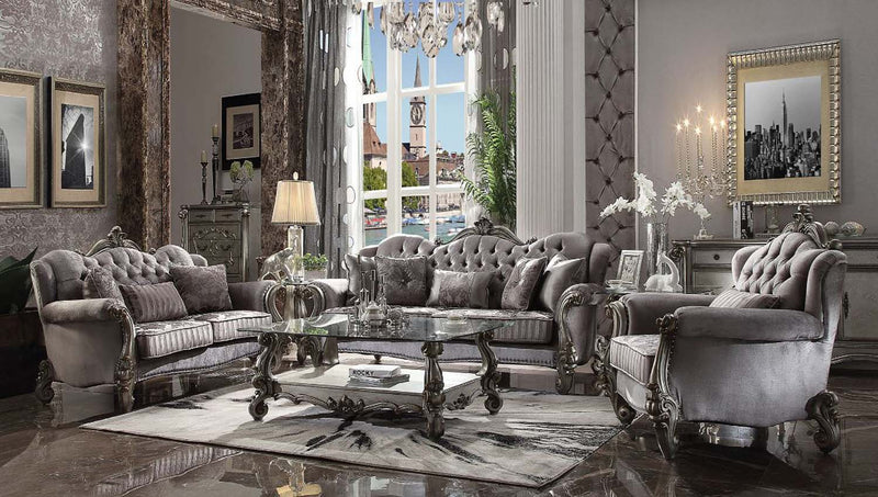 Versailles 92" Sofa w/5 Pillows, Velvet & Antique Platinum Acme