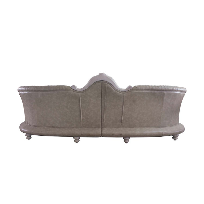 Dresden 113" Sofa w/5 Pillows, Faux Leather & Vintage Bone White Finish Acme