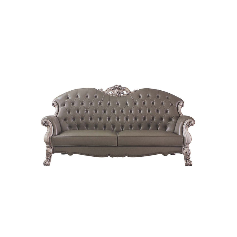 Dresden 96" Sofa w/5 Pillows, Faux Leather & Vintage Bone White Finish Acme