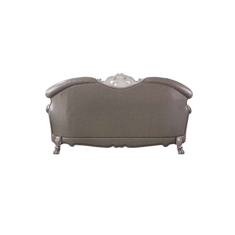 Dresden 96" Sofa w/5 Pillows, Faux Leather & Vintage Bone White Finish Acme