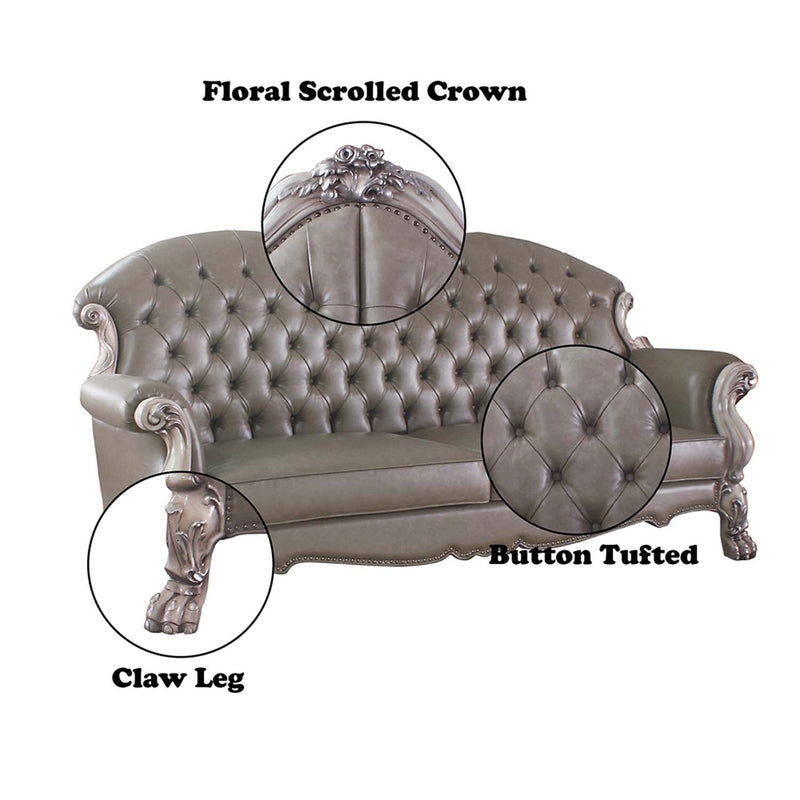 Dresden 96" Sofa w/5 Pillows, Faux Leather & Vintage Bone White Finish Acme