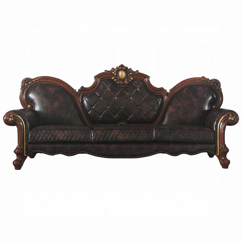 Picardy Oversized 110" Sofa w/5 Pillows, Faux Leather & Honey Oak Finish Acme