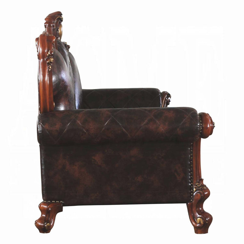 Picardy Oversized 110" Sofa w/5 Pillows, Faux Leather & Honey Oak Finish Acme